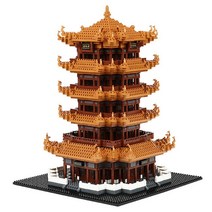 중국 스타일 호환 키덜트 블럭 브릭 옐로우 크레인 타워 성인 어려운 조립 완구 교육용 작은 입자, 단일사이즈, 등왕관 3312 과립