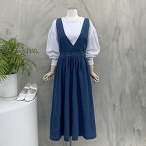 행복여[봄신상무배]리아 양 브이 플레어 청 데님 뷔스티에 원피스