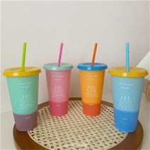 귀여운 대용량 변색 빨대컵 매직머그컵 720m 선물, 핑크