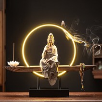 역류 향 세라믹 옥 병 관음 보살 촛대 홈 거실 백단 부천 님, 뚝뚝 떨어지는 관음색사토기 + 향을 보내기 위한