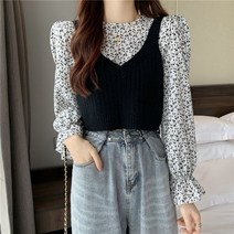 퐁순싸롱 뷔스티에 레이어드 나시 크롭 니트 베스트 조끼 YJ