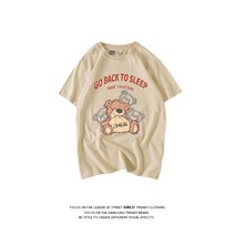 CHIC 홍콩무드 애니메이션 곰돌이 블랙 여성 와이드 BF OVERSIZE