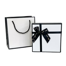 루루홈 블랙 화이트 리본 선물 포장 박스 + 종이가방, 2호 상자 + 2호 가방