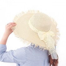 인디언 썸머 리본 챙모자(아이보리) 1p 여성 밀짚모자
