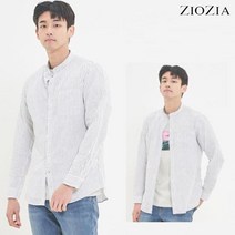 지오지아 95사이즈 네이비 린넨 스트라이프 차이나넥 셔츠