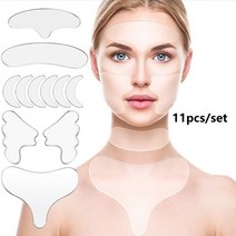 목세로주름 세로목주름 일일일팩 눈밑주름패치 목주름팩 실리콘팩 재사용 가능한 실리콘 안티 링클 페이스 이마 뺨 턱 스티커 이징 페이셜 스킨 리프팅 패치 리무버 스트립, 11 cs in 1 set