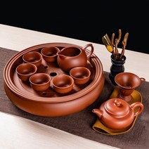 전통 다기 세트 자사호 다도세트 도자기 휴대용 티팟 여행용 캠핑용, 그레이 12인치 연꽃 레드 세트