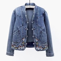 Makone 여자 청자켓 코디 스판 데님 코트 여성