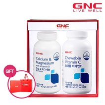 GNC 건강식품 비타민 비타민C [GNC] 츄어블비타민C100 (90) + 칼슘앤마그네슘 (60) 세트, 상세 설명 참조, 단일옵션