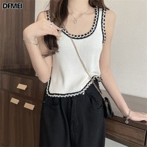 DFMEI U넥카라니트나시루즈민소매상의여