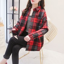 NEW 도톰한 모직 여성 상의 오버핏 체크 남방 봄 가을 겨울용으로 적합합니다 24종 타입 20221022