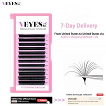 Veyes Inc쉬운 패닝 속눈썹 연장 Veyelash 러시안 볼륨 빠른 블룸 정품 개화 내추럴 메이크업 뷰티, C_0.03 미리메터 | 15-20 MIX | CHIN