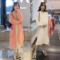 임산부 가을 패션 캐주얼 코디 니트 코트+후드 루즈핏 니트 원피스