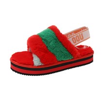 Z3JC 여성 홈퍼 레드 데일리 통굽 배색 보온 슬리퍼 둥근머리 편안한 뒷밴딩 홈화 여성 털신발