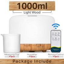 공기 가습기 에센셜 오일 디퓨저 300ml 500ml 1000ml 조명 원격 제어 초음파 전기 아로마 테라피 디퓨저, 라이트 우드 1000ml, 영국