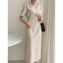 여성용 빈티지 코튼 린넨 원피스 우아한 V넥 반팔 격자 무늬 레이스 업 허리 드레스 미디 2022