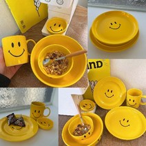 DND마켓 스마일 그릇 세트 플레이트 볼 머그컵 식기 (주)존글로벌, 단품, A 플레이트 - 바닥이 오목(파스타용)