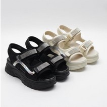 헨리메인 프린 스트랩 찍찍이 키높이 여성 샌들 5cm
