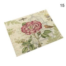 쉐비 소품 빈티지 플라워 리넨 테이블 장식 플레이스 매트 커피 컵 받침 패드, 15+42x32cm