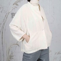 여성 워싱 린넨 노카라 레글런 가오리 자켓
