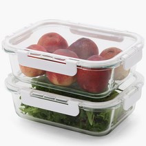 1+1 클린 내열유리 반찬통 밀폐용기 2p세트 직사각 1500ml, 2개, 밀폐용기 2개