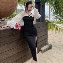 아일렛원피스 여름 뒤트임 펀치롱 원피스 지지미