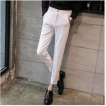 남성 의류 슬림핏 한국 비즈니스 캐주얼 발목 오피스웨어 카키 슬랙스 바지 78