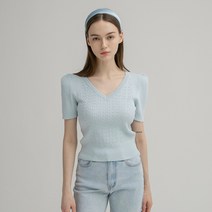 나인 여성용 브이넥 소매볼륨 케이블 니트 R-T-6468