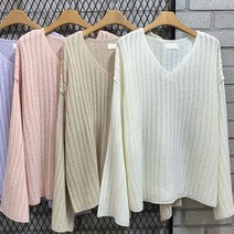 세미골즈 브이니트티셔츠)골지니트 니트티셔츠 브이넥 니트티셔츠 긴소매 긴팔니트 루즈핏 골지니트티셔츠 아크릴니트면원단 봄