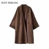 JUST FEEL!NG 유행 코트 여학생 무릎 위로 단신 헵번 스타일 모직 코트 얇은 가을 편안한 심플 핸드메이드코트 2종색깔