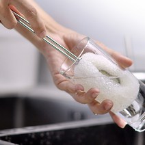 스텐 손잡이 우레탄 병솔 텀블러세척 주방청소 설거지 솔, 1개, 본체(집게1P+수세미1P)