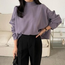 모크넥 반하이넥 크롭 블라우스 뒷버튼 PURPLE/FREE