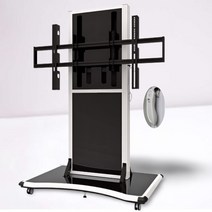 마운트피아 EMS-1W 55~86 전동형 이동식티비스탠드 티비거치대 전자칠판, 블랙, 유리선반+카메라선반+로고추가