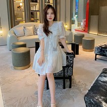 펀칭 레이스 원피스 여름 여성 프릴 롱 스커트