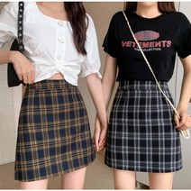 Momolatti 여성용 체크 A라인 미니 슬림핏 스커트1+1