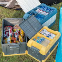 [더블제이]_폴딩 캠핑 박스_ 접히는 대용량 카트_ 접히는 폴딩카트_캠핑테이블_바나나빌딩, 75L, 그레이+옐로우