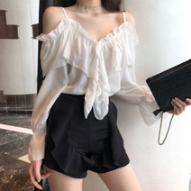 여성 오프숄더 프릴 블라우스 색상선택