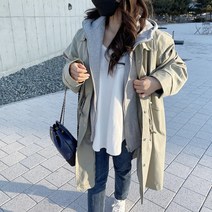 [비비애르] 오버핏 후드 레이어드 집업 롱 여성 야상점퍼 사파리야상 봄 가을 아우터 야상 88까지 남녀공용