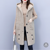 줄리엣이뽀 겨울 루즈핏 빅사이즈 뽀글이 후리스 포켓 롱 후드 조끼 기모안감 KJK-3904