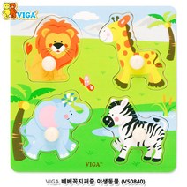 동물 원목 유아퍼즐 놀이교구 꼭지퍼즐 아동완구 모형맞추기 32개월아기장난감, 1개