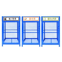 철제분리수거함 건설현장 아파트 야외용 대형 1구 분리수거용 쓰레기통, 스티커문구-비닐류