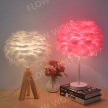 소형 붉은 깃털조명 테이블 램프 숏 무드등, 조절 스위치, 세갈래원목시트-흰거위털+안경따뜻한등LED