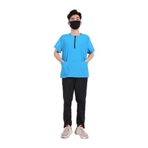 애견미용가운 빅사이즈 미용사복 애견샵 동물병원 수의사 털 안붙는 유니폼, M, 8 짧은 지퍼 블루 미들 슬리브