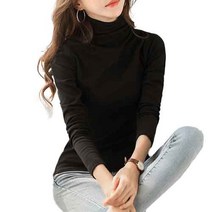 로아 부드러운 기모 반폴라 여성 터틀넥 티셔츠 긴팔