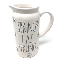 Rae Dunn Spring HAS Sprung 피처 꽃병 화이트 세라믹 LL 블랙 플라워 USA 미국