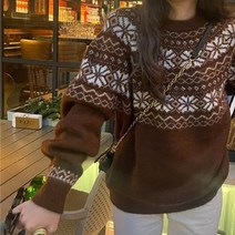 아크릴 오버핏 눈꽃 패턴 니트