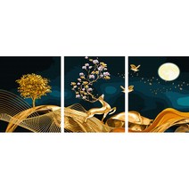 꽃 핀 사슴동산 (3단) (캔버스) 명화그리기 40x50, 단품