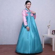 여러 가지 빛깔의 한복 스커트 전통 정장 코트 드레스 여성 댄스 무대 공연 의상