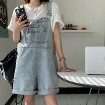 여성 멜빵바지 찢청 데님 청반바지 점프수트 청바지