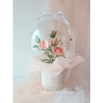 [내일도 봄] 리얼장미 꽃풍선 꽃다발 축하꽃다발 생일선물 개업선물 집들이, 피치장미 화분형(화이트), Led추가+3000, 쇼핑백추가+2500